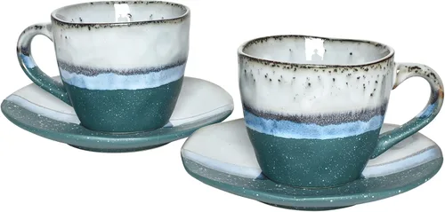 Vista 7 de Bosmarlin Juego de 2 tazas de café de gres con platillo para café con leche, capuchino, té, onzas, lavavajillas y microondas (negro, 2)