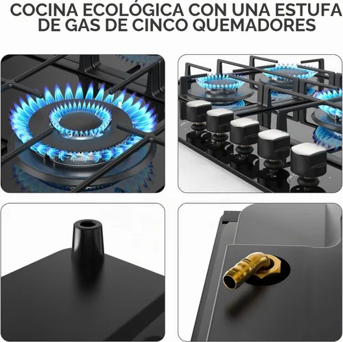Vista 8 de Estufa de Gas de Propano de 36 Pulgadas, Estufa de Gas Empotrada de 5 Quemadores con Panel de Vidrio Templado, Placa de Cocina de Propano