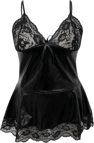 Vista 7 de MEOILCE Lencería babydoll de talla grande para mujer, para el sexo, juego travieso, sexy, de cuero, con encaje, camisón exótico
