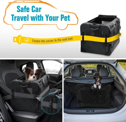 Vista 5 de PEGIC - Transportador extragrande para gatos, color negro Soft Sided Collapsible, For 2 Kittens or Large Cat, Up to 50lbs, Car Travel, Indoor and