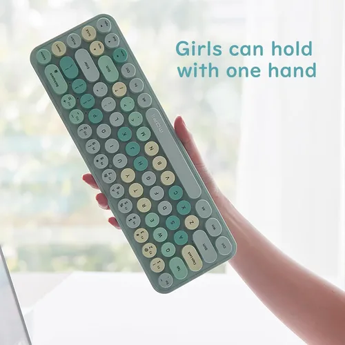 Vista 5 de Combo compacto de teclado y mouse inalámbricos, teclas redondas coloridas, 68 teclas sin sonido, adecuado para niñas y niños, compatible