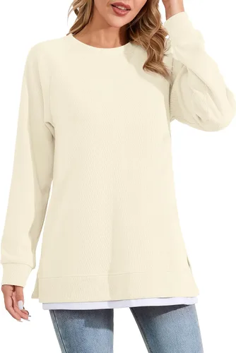 Vista 3 de YSYOKOW Women Crewneck Sweatshirt Long Sleeve Pullover Trendy Side Slit Tunic Casual Color Block Tops