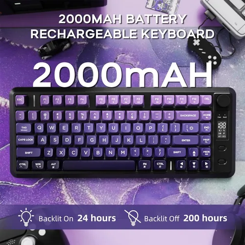 Vista 5 de Teclado inalámbrico para juegos M75, membrana mecánica con perilla y pantalla OLED Bluetooth2.4Ghz Rainbow Backlit Gradient PBT Keycaps 2000mAH