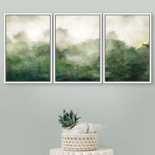 Vista 385 de SIGNFORD - Set de obras de arte en lienzo enmarcado para pared, ilustraciones abstractas de neblina del desierto en tonos neutros beige y marrón