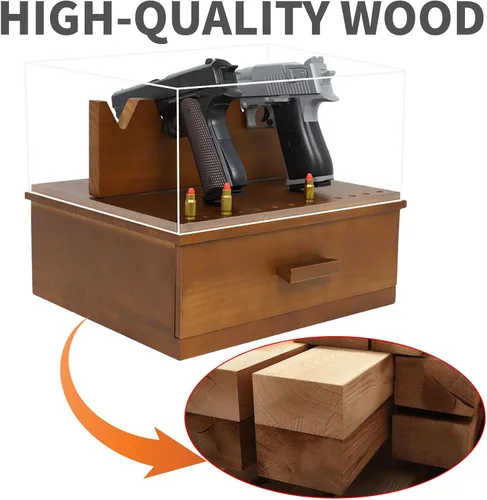 Vista 4 de Soporte para pistola de pistola, caja de exhibición de madera para 5 ranuras para pistola de bala, 11 agujeros para pistola de bala, organizador