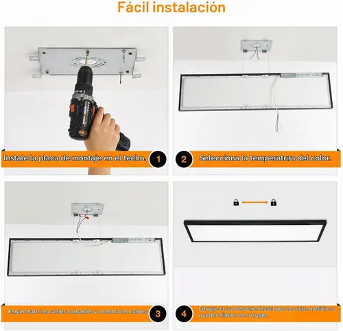Vista 8 de Lámpara de panel plano LED negra de 1 x 4, montaje en superficie, paquete de 2