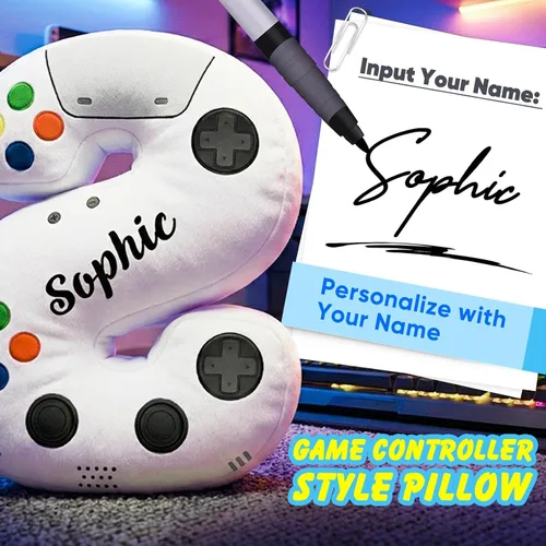 Vista 3 de Almohada personalizada con letras del alfabeto con control personalizado, nombre personalizado e inicial, cojín decorativo de felpa suave