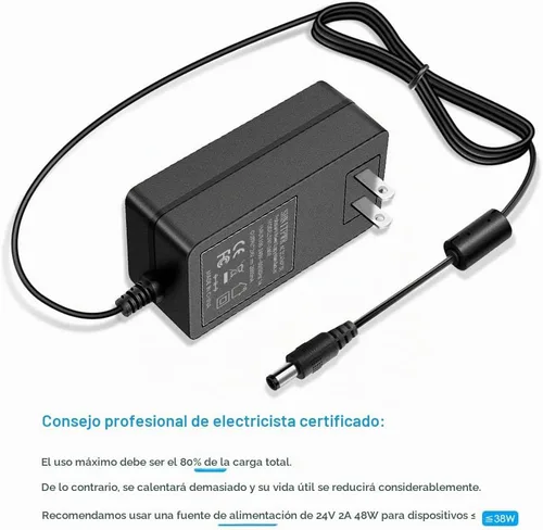 Vista 7 de SHNITPWR Adaptador de fuente de alimentación de 24 V CC 24 voltios 2A 48W AC a CC Convertidor Transformador 100 ~ 240 V Entrada de CA con punta