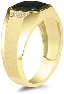 Vista 2 de SZUL Anillo de oro amarillo de 10 quilates con ónix y diamantes para hombre