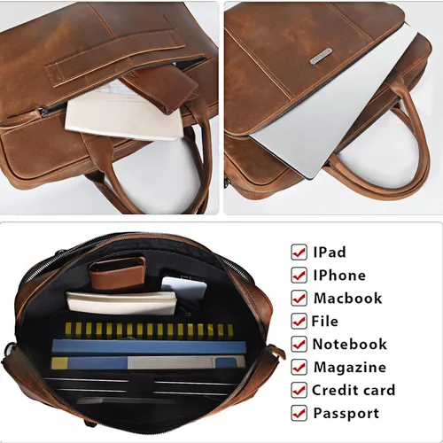 Vista 4 de Blofinche Genuine Leather laptop briefcase 18 inch Computer Messenger shouledr work handbag Satchel bags