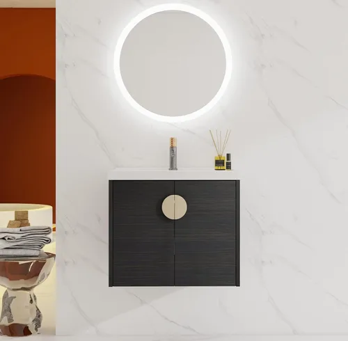 Vista 2 de LKTART Vanidad flotante de baño de 24 pulgadas con puertas de cierre suave y fregadero de cerámica para baño pequeño, color negro