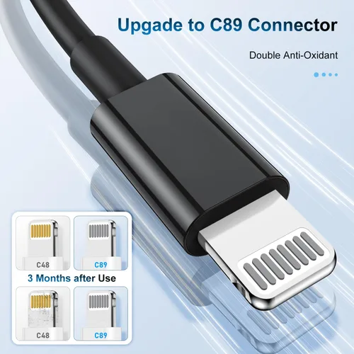 Vista 5 de Paquete de 3 cables de carga de 3 pies con certificación MFi de Apple, cable Lightning a USB, cable largo de carga rápida de 2.4 A, para iPhone Negro