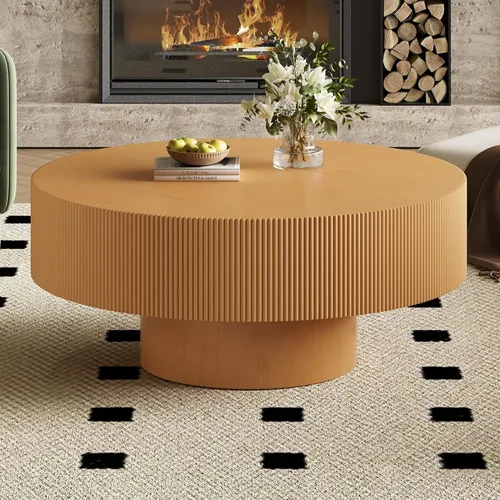 Vista 11 de Merax - Mesa de centro redonda moderna con base resistente, color blanco Mesa central de madera para sala de estar, oficina, recepción, fácil