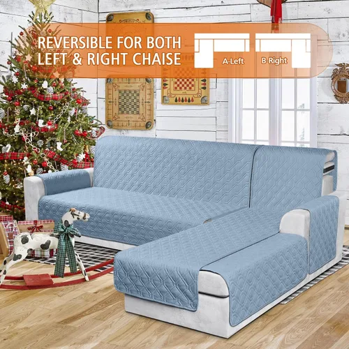 Vista 2 de VANSOFY Fundas para Sofá Seccional 100% Impermeables Funda Deslizable para Sofá en Forma de L 3 Piezas Reversible Funda para Chaise Lounge para Sofá