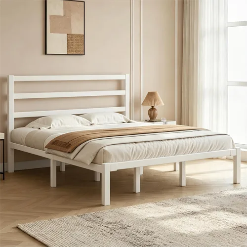 Vista 13 de LOEWAY - Marco de cama de metal resistente de 12 pulgadas con cabecero, listones de acero fuertes, almacenamiento debajo de la cama, no necesita