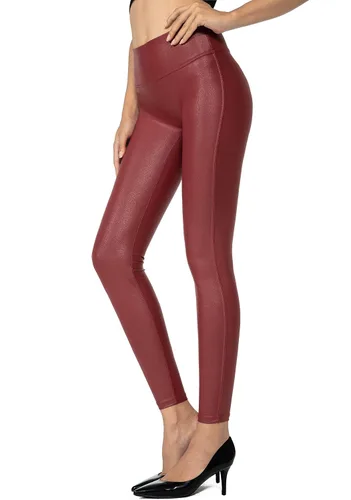 Vista 9 de SANTINY - Pantalones de cuero sintético de 25.5"/27" para mujer, leggings elásticos de cintura alta para mujer Beech Wood