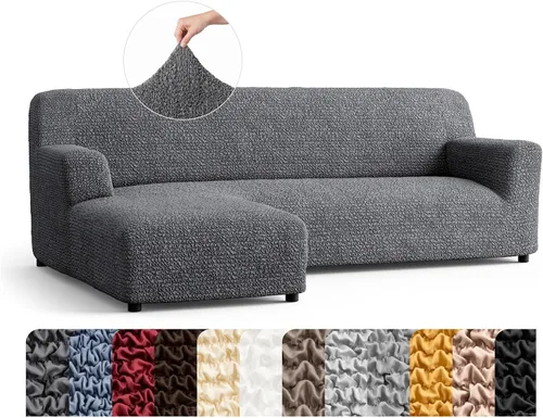 Vista 27 de PAULATO BY GA.I.CO. Funda de sofá modular, funda para sofá chaise longue en forma de L, fundas lavables para sofá esquinero, funda elástica de Gris