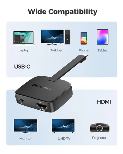 Vista 6 de Cable Matters Adaptador USB C a HDMI 2.1 portátil de 48 Gbps con carga de host de 100 W, 4K 240 Hz /8K 60Hz HDR - Thunderbolt 4 compatible