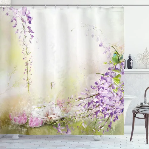 Vista 10 de Ambesonne Decor Collection, juego de cortina con ganchos para regadera Negro Verde