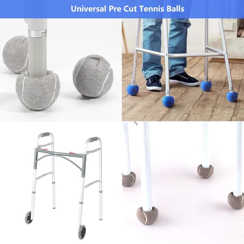 Vista 5 de Pelotas de tenis para caminantes precortadas, 4 unidades, pelotas de tenis precortadas para piernas de caminante, pelotas doradas precortadas