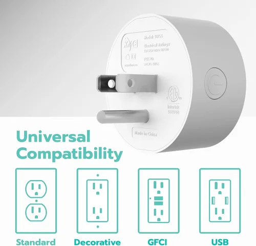 Vista 6 de KMC - Enchufe inteligente mini, paquete de 4, tomas de corriente Wi-Fi para hogar inteligente, control remoto de luces y dispositivos desde