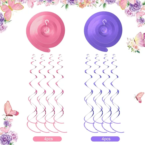 Vista 4 de Pajean 30 piezas de decoraciones de fiesta de mariposas en acuarela púrpura mariposa colgantes decoraciones de remolinos temáticos de verano