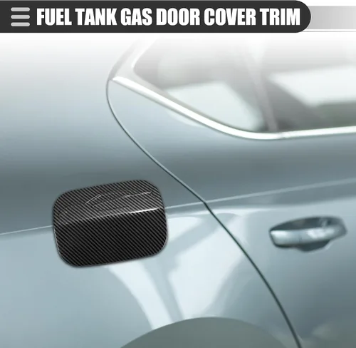 Vista 2 de Motoforti Cubierta de puerta de gas para depósito de combustible, para Dodge Charger 2015-2021, plástico, patrón de fibra de carbono, color negro