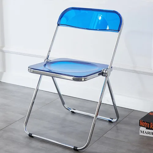 Vista 13 de KAIHAOWIN Silla plegable de acrílico moderna de lujo, silla plegable apilable de cristal fantasma, asiento de sala de estar de plástico de Negro