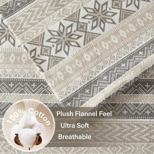 Vista 100 de Sleep Philosophy - True North - Juego de sábanas de franela, 100% de algodón, cómodo, bonito y muy suave, con bolsillo elástico que se adapta a