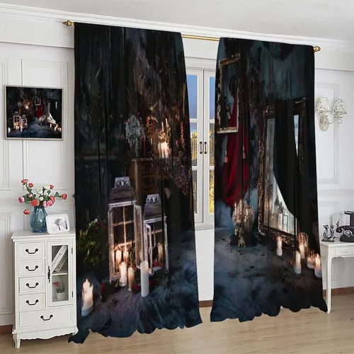 Vista 4 de Cortinas góticas de decoración oscura, lujoso patrón victoriano real para niños y niñas, decoración de sala de estar, juego de 2 piezas, 42 pulgadas