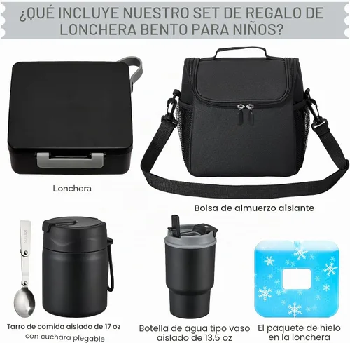 Vista 2 de Lonchera Bento para niños con termo de sopa de 17 onzas, botella de agua aislada y bolsa de almuerzo aislada, a prueba de fugas, contenedor