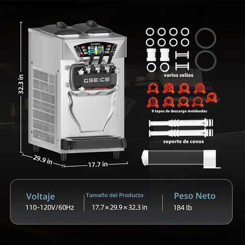 Vista 5 de GSEICE - Máquina comercial de helado suave para servir 3 sabores Plateado