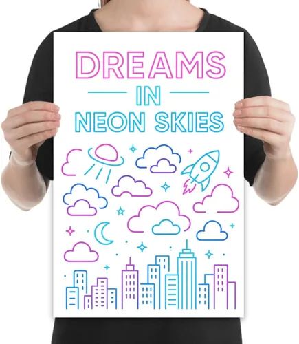 Vista 2 de Neonwave Cityscape - Gamer Decor - 13x19 Poster Print - Studio Wall Art