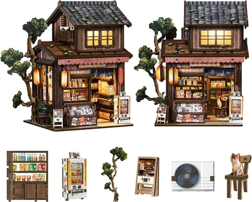 Vista 11 de Spilay - Kit de rincón de libro para adultos, kit de casa en miniatura japonés de bricolaje With Dust Cover & Music Box, DIY Wooden Craft for