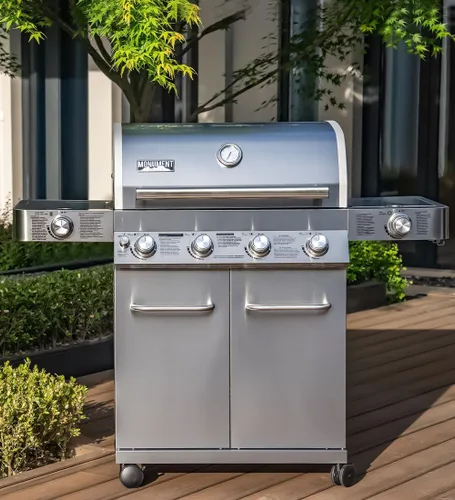 Vista 5 de Monument Grills Parrillas de gas propano de 4 quemadores más grandes de acero inoxidable con kit de asador (2 artículos)
