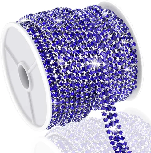 Vista 32 de Cadena de diamantes de imitación de 3 yardas con 3 filas para manualidades, cadena de cierre de diamantes de imitación plateada para hacer joyas