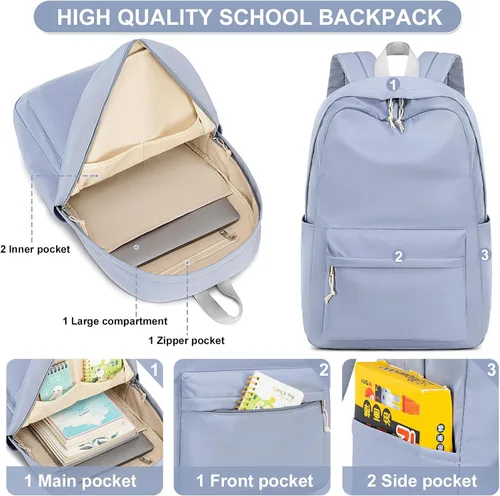 Vista 4 de Mochila escolar para adolescentes, niñas, mujeres, mochila para laptop, mochila universitaria, escuela secundaria, viajes, trabajo, viajeros