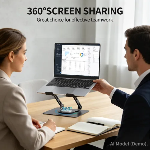 Vista 2 de SOUNDANCE Soporte giratorio 360º para laptop, elevador ergonómico para computadora de escritorio, soporte de metal multiángulo de altura ajustable