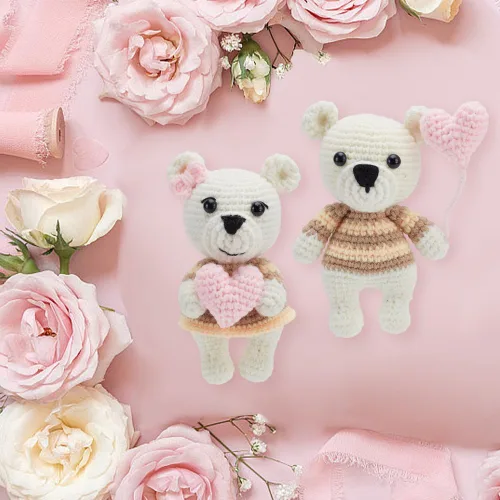 Vista 4 de ACRNIGHEET Kit de ganchillo para principiantes, juego de 2 piezas de ganchillo de oso con globos en forma de corazón, kit de inicio de ganchillo