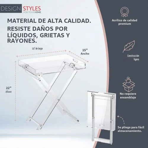 Vista 3 de Designstyles Mesa plegable de acrílico - Escritorio moderno y elegante - Mesa de servicio de cocina y bar - Elegante diseño transparente