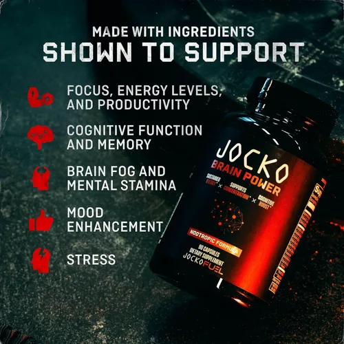 Vista 5 de Jocko Fuel Brain Power - Suplementos dietéticos nootrópicos para la memoria y la concentración con L teanina, L carnitina, energía y suplemento