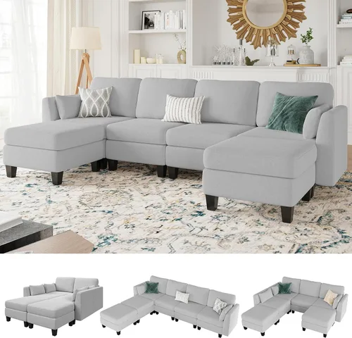 Vista 18 de Sofá seccional con sofá cama, sofá modular de 6 plazas, cómodos sofás seccionales convertibles, sofás convertibles con otomanos, sofás seccionales