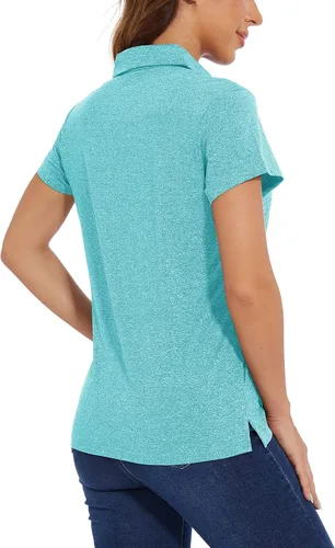 Vista 4 de TACVASEN Polo para mujer, manga corta, golf, secado rápido, UPF 50+, protección solar, ligera, cuello con 4 botones