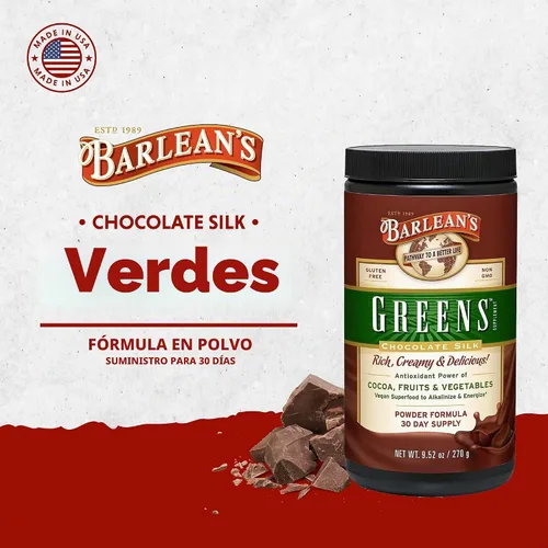 Vista 3 de Barlean's Polvo de verduras de chocolate, mezcla de bebida superalimentaria