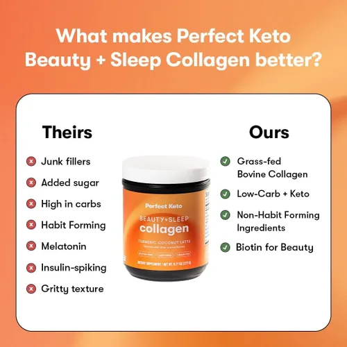 Vista 8 de Perfect Keto Beauty + Sleep - Proteína en polvo de péptidos de colágeno alimentados con hierba con ashwagandha, magnesio, biotina, ácido