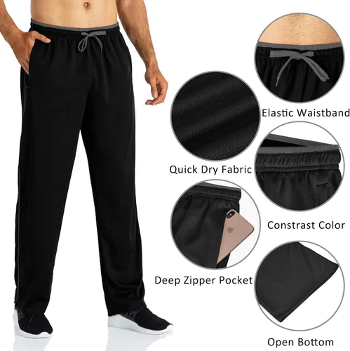 Vista 3 de Butrends Pantalones deportivos de malla para hombre con cordón en la cintura elástica, pantalones deportivos con parte inferior abierta