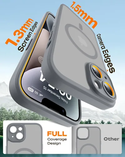 Vista 670 de TOCOL Funda magnética 3 en 1 para iPhone 15 Pro, mejorada [protección completa de cámara] con 2 protectores de pantalla, compatible con MagSafe Gris