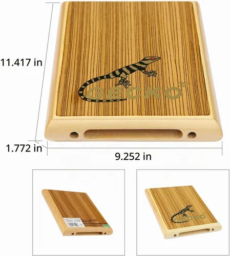 Vista 4 de GECKO - Cajón de viaje, instrumento de percusión de madera de cebra con cuerdas internas de guitarra, tamaño compacto, portátil