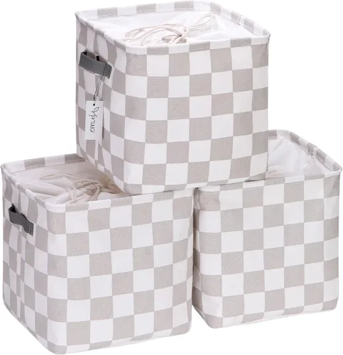 Vista 14 de Hinwo Paquete de 3 cubos organizadores cúbicos, cestas de almacenamiento de tela de lona con asas, contenedores de almacenamiento cuadrados