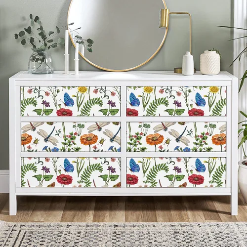 Vista 2 de VaryPaper Papel tapiz floral brillante de 17.7 x 78.7 pulgadas, para pegar y despegar, papel tapiz bohemio de hojas de musgo, libélula, mariposa